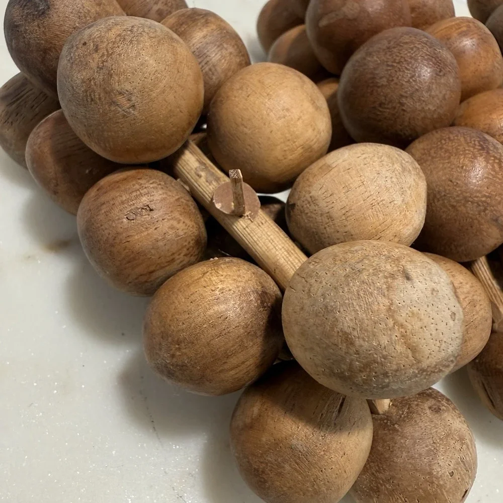 Wooden Fruit-Set Vintage MCM Monkey Pod Bowl Of 9 Pcs of Fruit